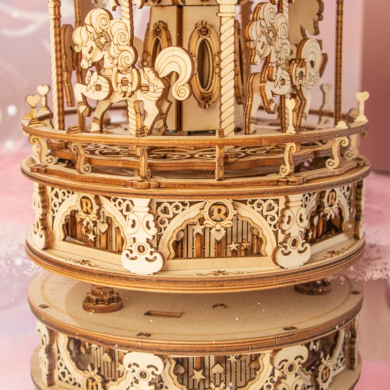 Bouwpakket 3D Houten Puzzel Music Box Romantic Carousel 2