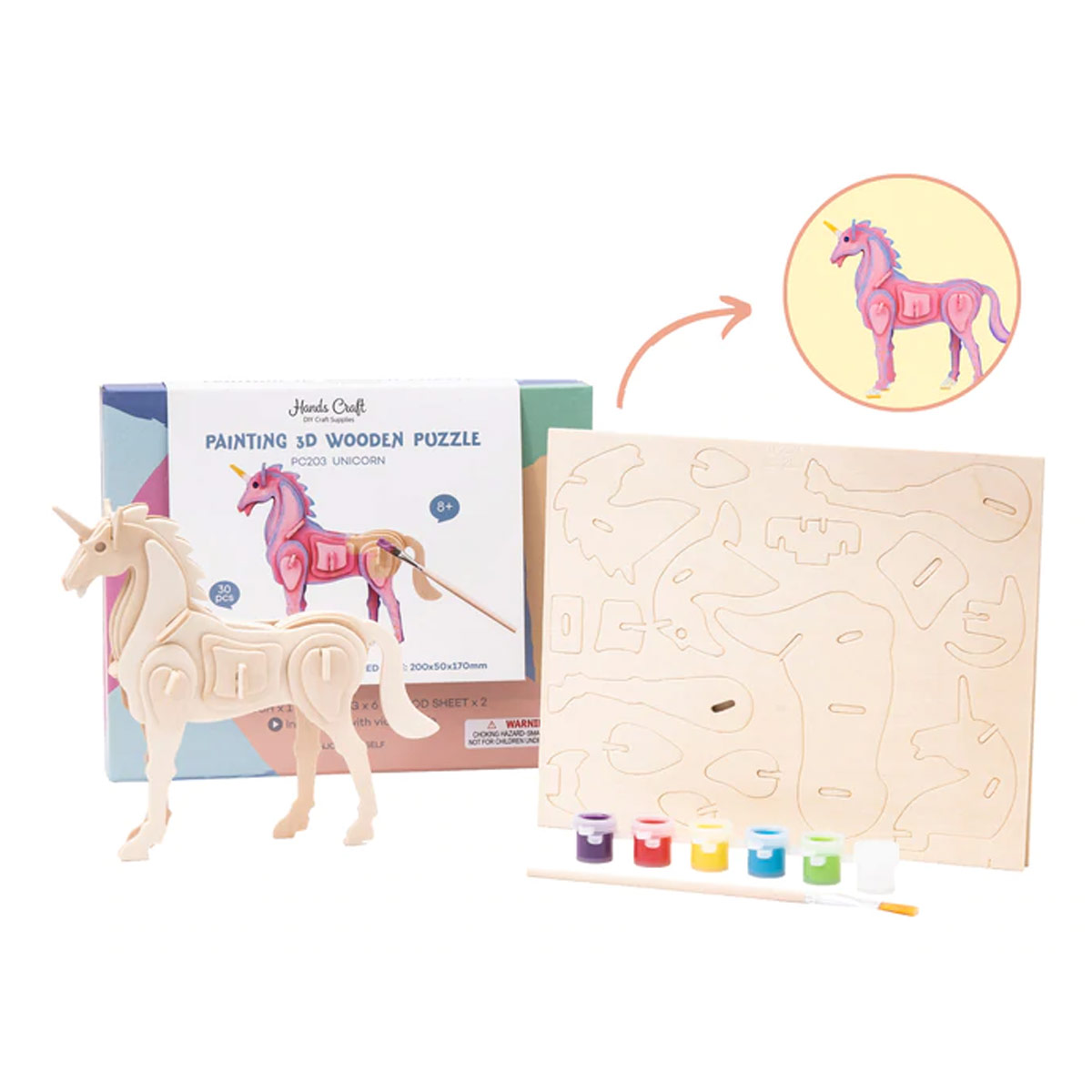 Bouwpakket 3D Houten Puzzel Paint Kit Unicorn