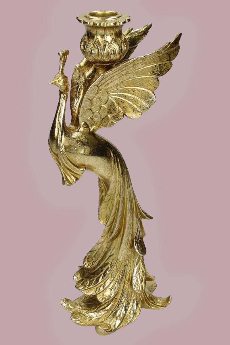 Kandelaar Peacock Polyresin Gold