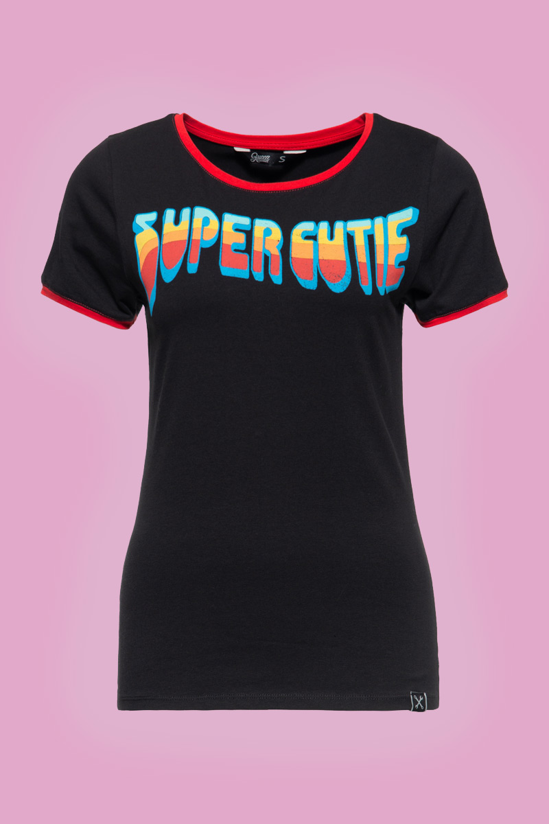 T shirt Vintage Contrast Super Cute Sky Black Queen Kerosin