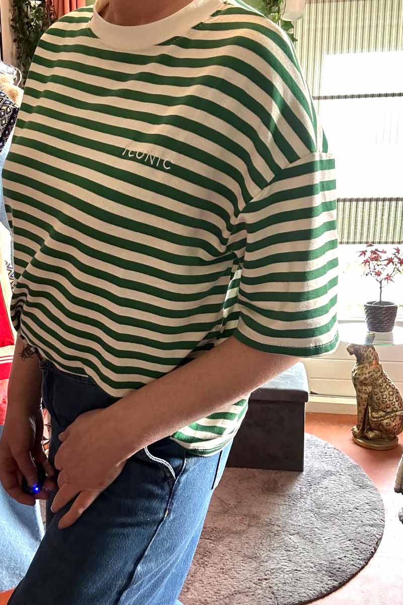 Alternative view of Gestreept Shirt Korte Mouw - Groen met Wit
